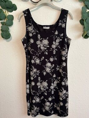 Vintage 90s Goth Black Floral Tank Dress✨